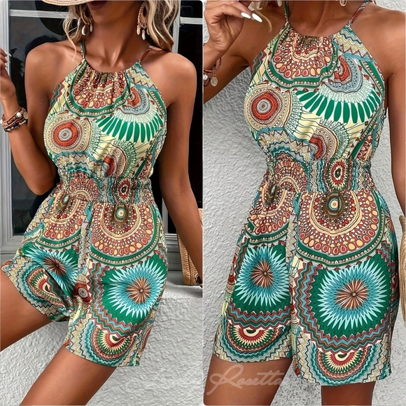 Grecian Neck Boldly Printed Romper - Picture 5 of 6